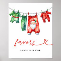 Kerst met hulst Santa baby shower bordje als favo