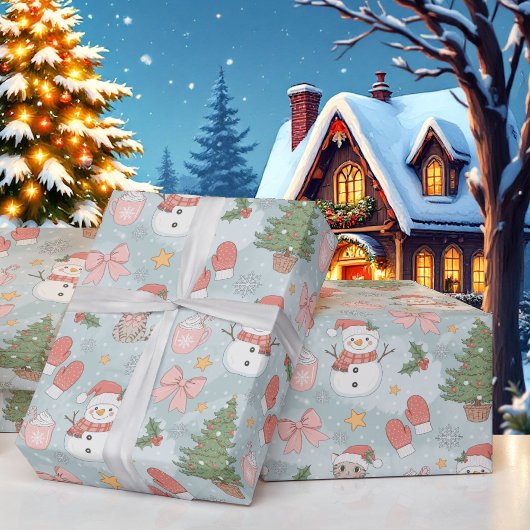 Kerst met Katten Sneeuwpoppen Koekjes & Melk Cadeaupapier