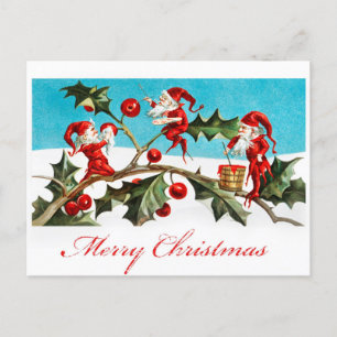  kerst met kerst, Elves Red Holly Briefkaart