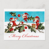  kerst met kerst, Elves Red Holly Briefkaart (Voorkant)