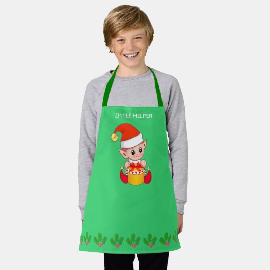 Kerst met kerst, kleine helperelf op groen schort (Gedragen)