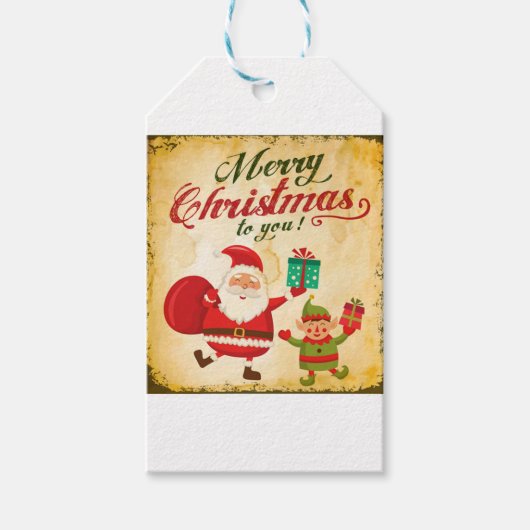  kerst met kerstmis Daning Santa en Elf Cadeaulabel (Voorkant)