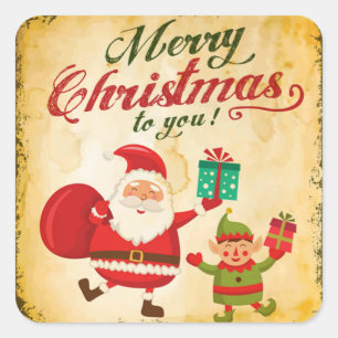  kerst met kerstmis Daning Santa en Elf Vierkante Sticker