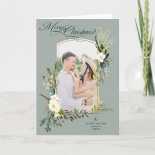 Kerst met kerstmis met kerstmis met gouden foto feestdagen kaart