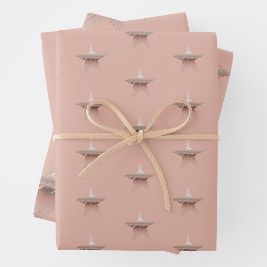 Kerst met kerstmis, roos gouden ster inpakpapier vel (In situ)