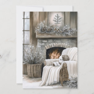 Kerst met knus haardvuur feestdagenkaart