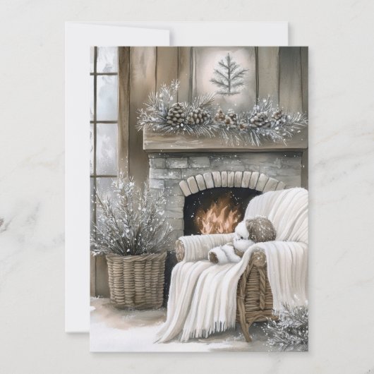 Kerst met knus haardvuur feestdagenkaart (Voorkant)