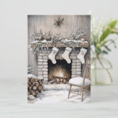 Kerst met knusse open haard feestdagenkaart (Staand voorkant)