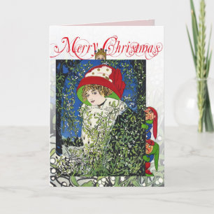 Kerst met maretak en elfen feestdagen kaart