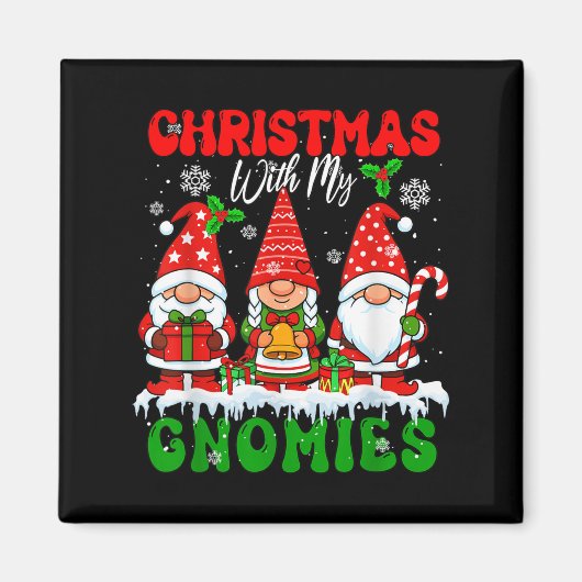 Kerst met mijn Gnomies Kerstmis Drie Kerstmannen Magneet (Voorkant)