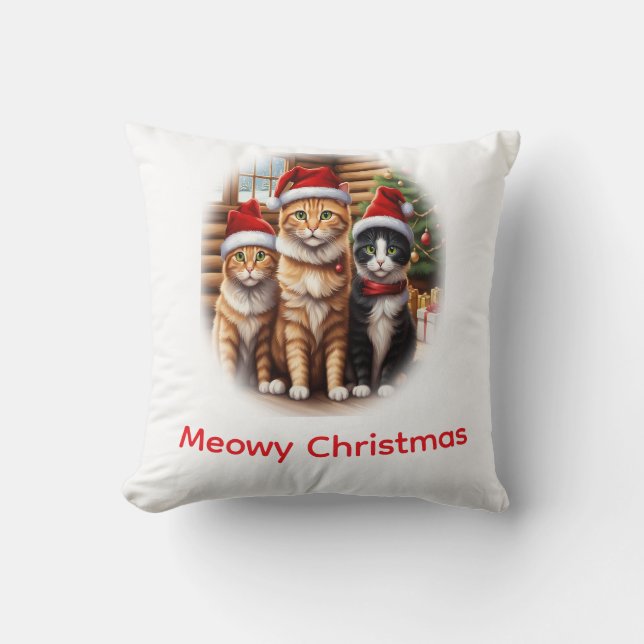 Kerst met Moppige Kittens Kussen (Voorkant)