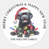 Kerst met onze labrador! ronde sticker (Voorkant)