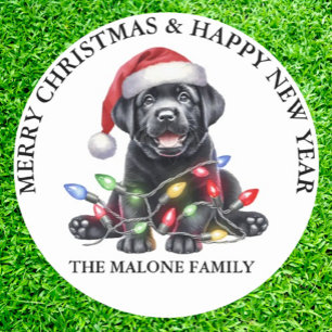 Kerst met onze labrador! ronde sticker