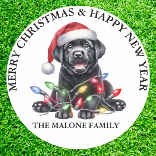 Kerst met onze labrador! ronde sticker