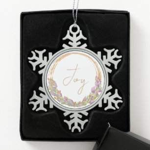 Kerst met originele waterverf Joy Modern Tin Sneeuwvlok Ornament