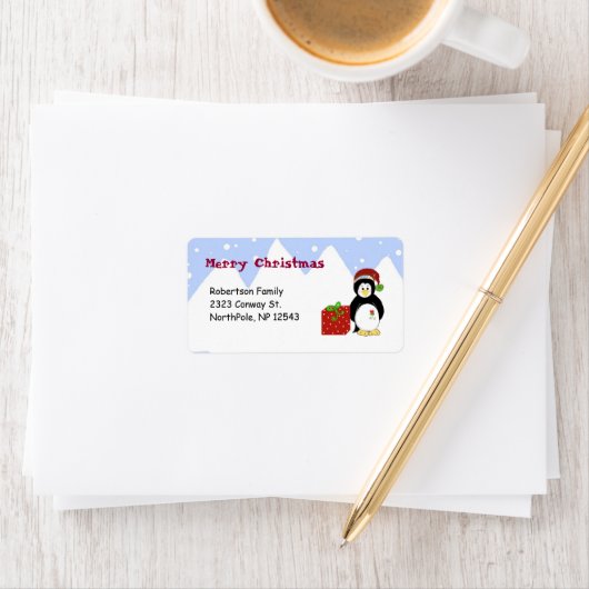  kerst met pinguïns etiket (Insitu)