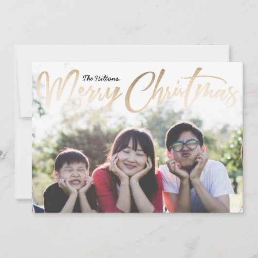 Kerst met prettige feestdagen in Gold Foil Foto Feestdagenkaart (Voorkant)