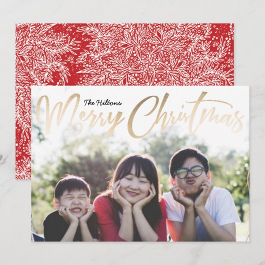 Kerst met prettige feestdagen in Gold Foil Foto Feestdagenkaart (Voorkant / Achterkant)