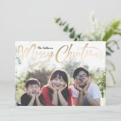 Kerst met prettige feestdagen in Gold Foil Foto Feestdagenkaart (Staand voorkant)
