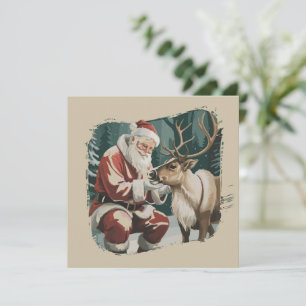 Kerst met retro-sfeer Vintage Kerstman Rendier Feestdagenkaart