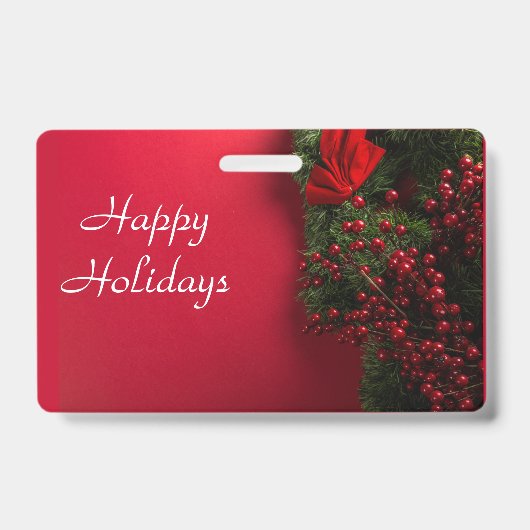 kerst met rode bessen badge (Voorzijde)