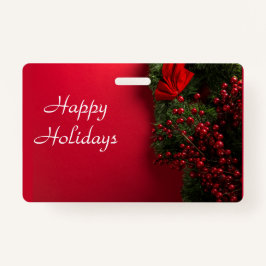 kerst met rode bessen badge