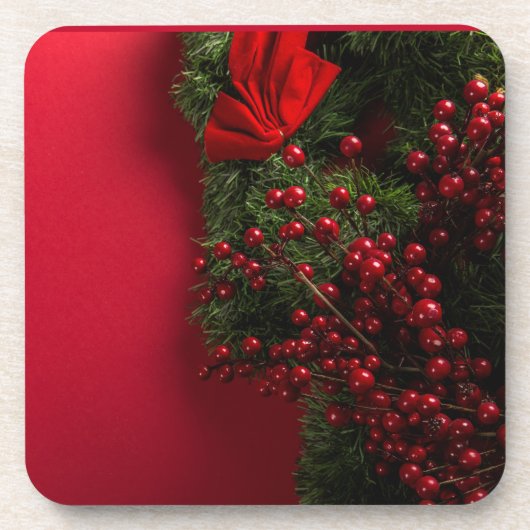kerst met rode bessen bier onderzetter (Voorkant)