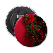 kerst met rode bessen button flesopener (Voorkant)