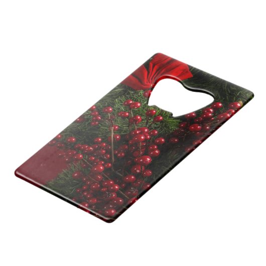 kerst met rode bessen creditkaart flessenopener (Voorkant Gekanteld)