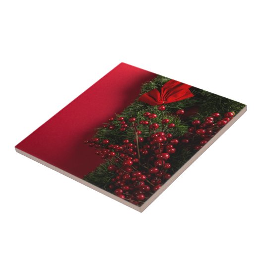 kerst met rode bessen tegeltje (Zijkant)