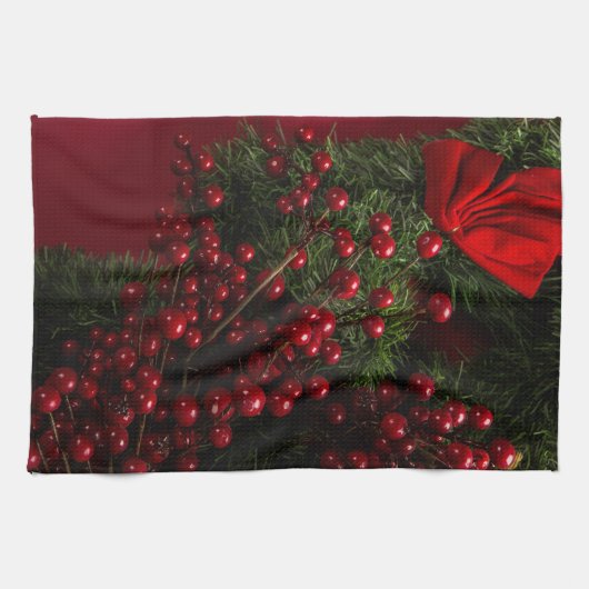 kerst met rode bessen theedoek (Horizontaal)