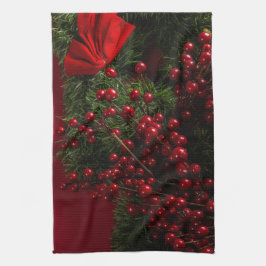 kerst met rode bessen theedoek