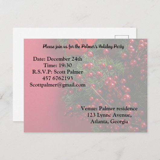 kerst met rode bessen uitnodiging briefkaart (Voorkant / Achterkant)