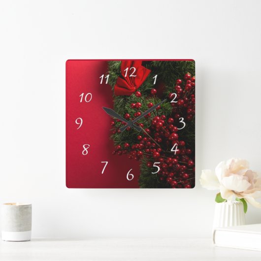 kerst met rode bessen      vierkante klok (Huis)