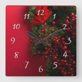 kerst met rode bessen      vierkante klok (Voorkant)