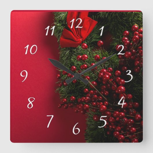 kerst met rode bessen vierkante klok (Voorkant)