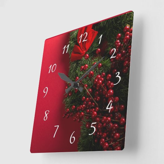 kerst met rode bessen      vierkante klok (Hoek)