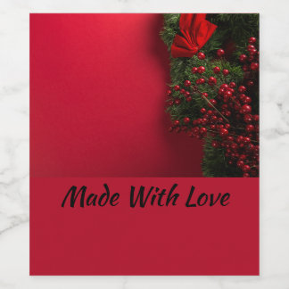 kerst met rode bessen wijn etiket