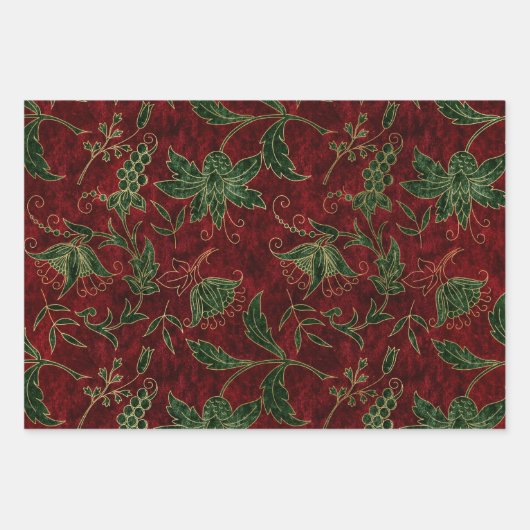  kerst met rode, groene en gouden feestdag inpakpapier vel (Voorkant 3)