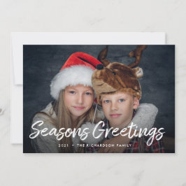 Kerst met script | Groen met foto Feestdagenkaart