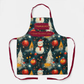 Kerst met sneeuwpoppen, bomen en Ornamenten Schort (Voorkant)