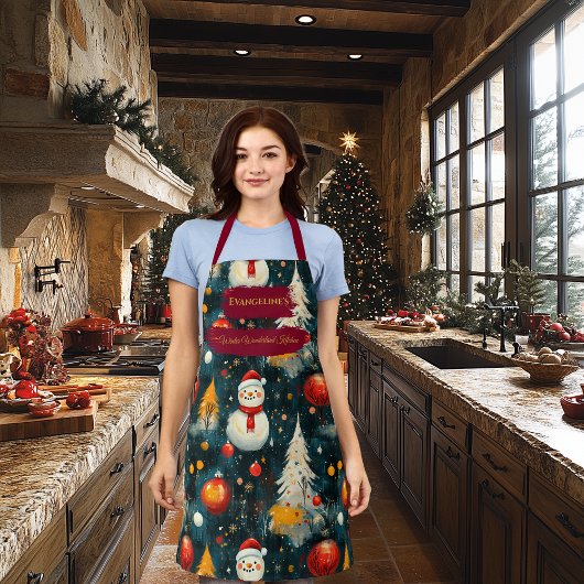 Kerst met sneeuwpoppen, bomen en Ornamenten Schort