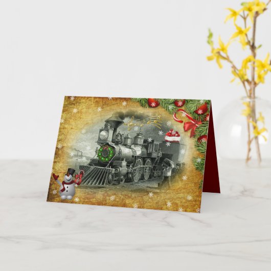 kerst met stoomtrain, de Snowman Kaart (Gele Bloem)