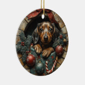 Kerst met Teckel Keramisch Ornament (Rechts)