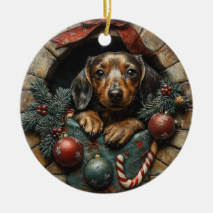 Kerst met Teckel Keramisch Ornament