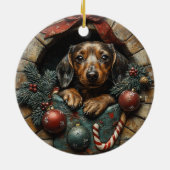 Kerst met Teckel Keramisch Ornament (Achterkant)