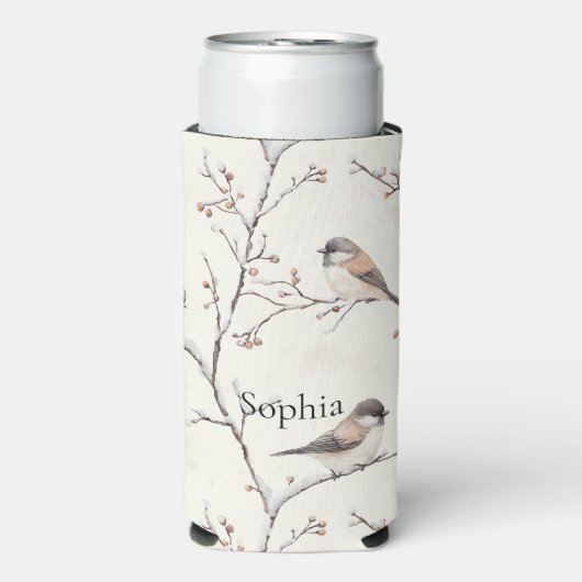 Kerst met vogels in de boom seltzer blikjeskoeler (Seltzer Voorkant)