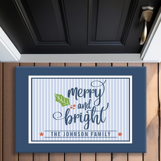 Kerst met vrolijk en helder monogram deurmat