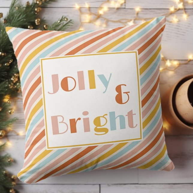Kerst met vrolijke en heldere kleurrijke strepen kussen (Jolly and Bright Colorful Stripe Christmas Throw Pillow Holiday Decor)