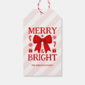 Kerst met vrolijke en heldere rode geruite strik cadeaulabel (Achterkant)